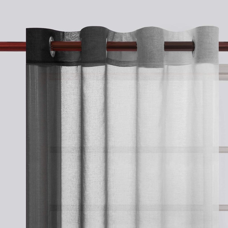 DWCN Black Ombre Sheer Curtains - Faux Linen Gradient Semi Voile Bedroom and Living Room Curtains, Set of 2 Grommet Top Window Curtain Panels, 52 x 90 Inches Long - Image 3